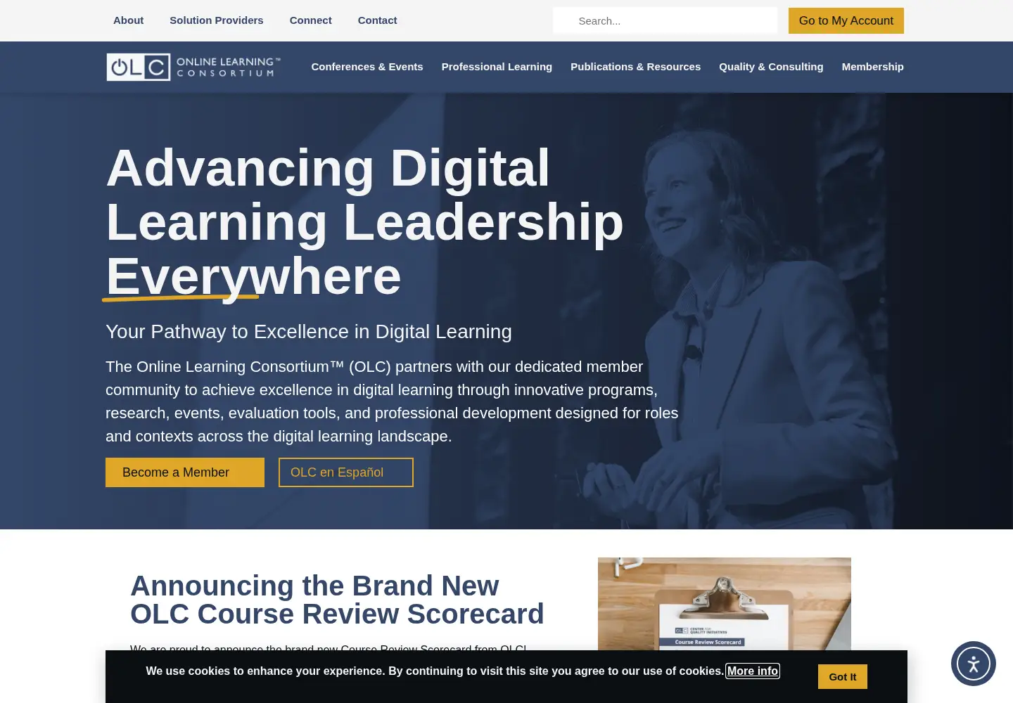 Screenshot of onlinelearningconsortium.org