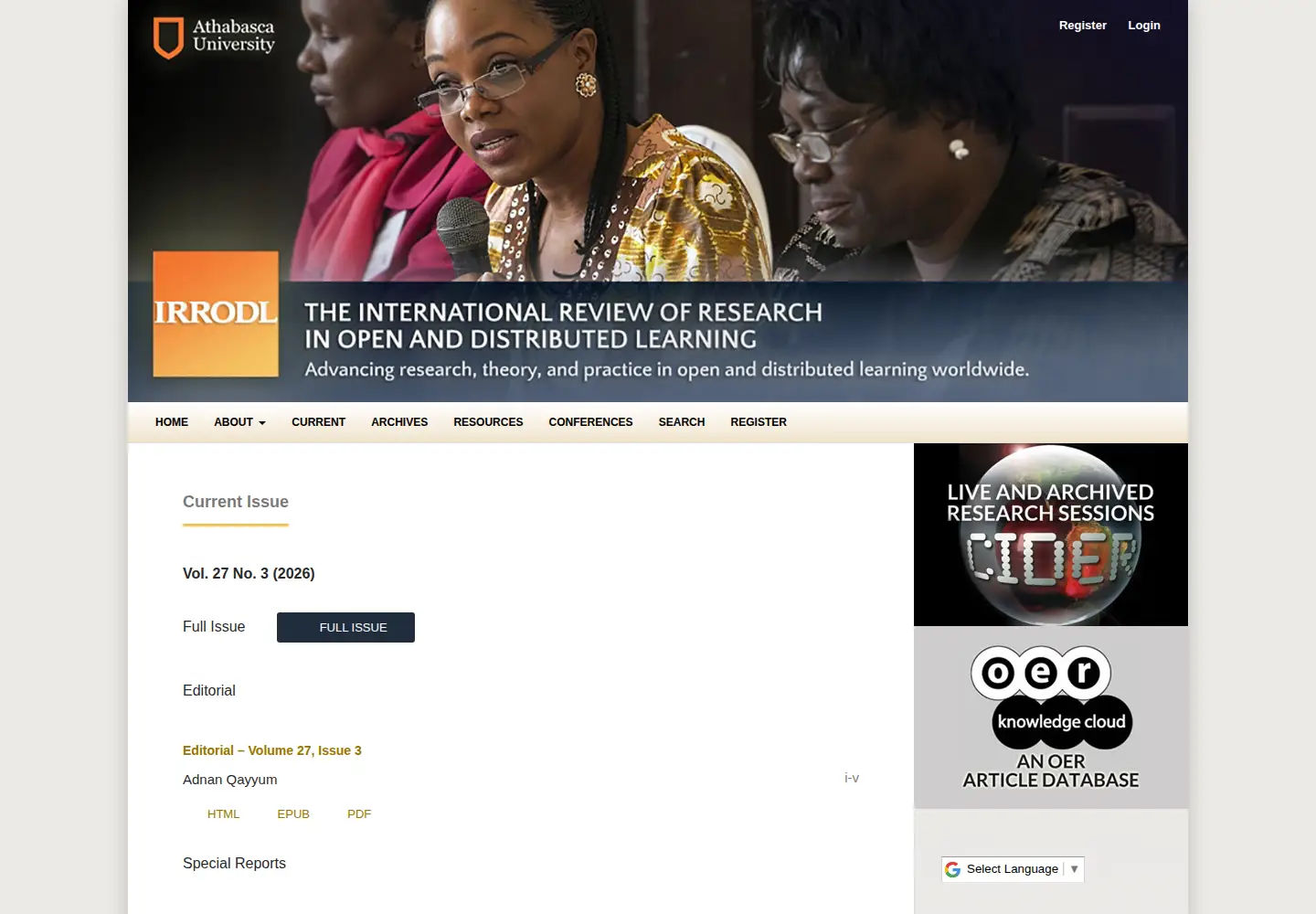Screenshot of irrodl.org