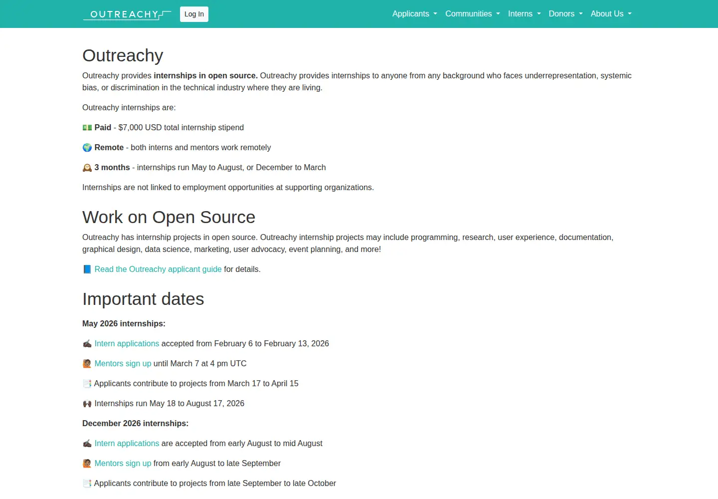Screenshot of outreachy.org
