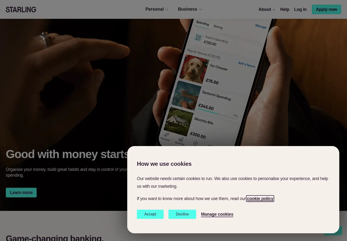 Screenshot of starlingbank.com