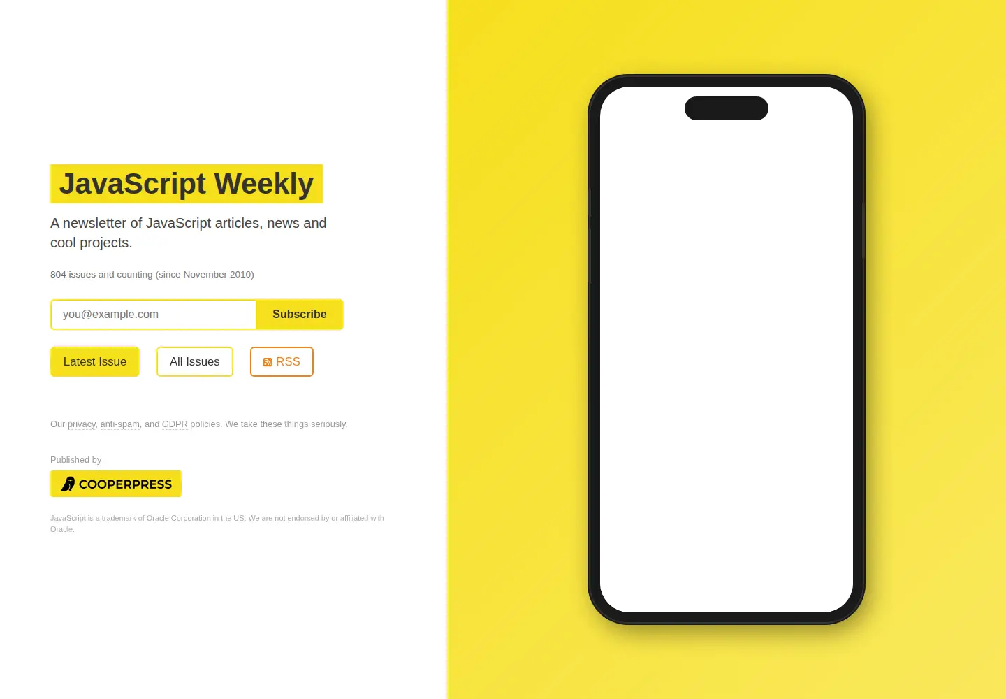 Screenshot of javascriptweekly.com
