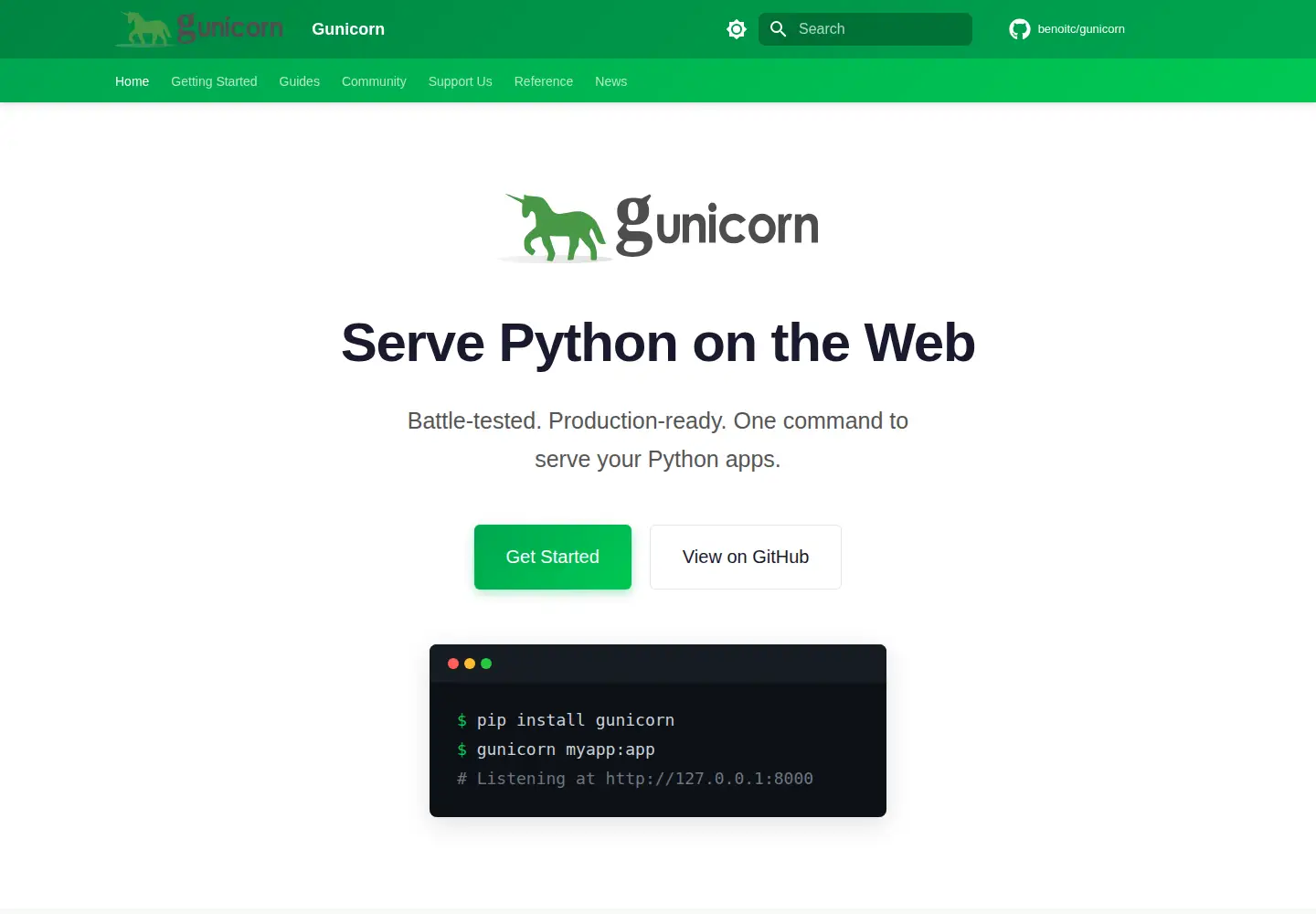 Screenshot of gunicorn.org