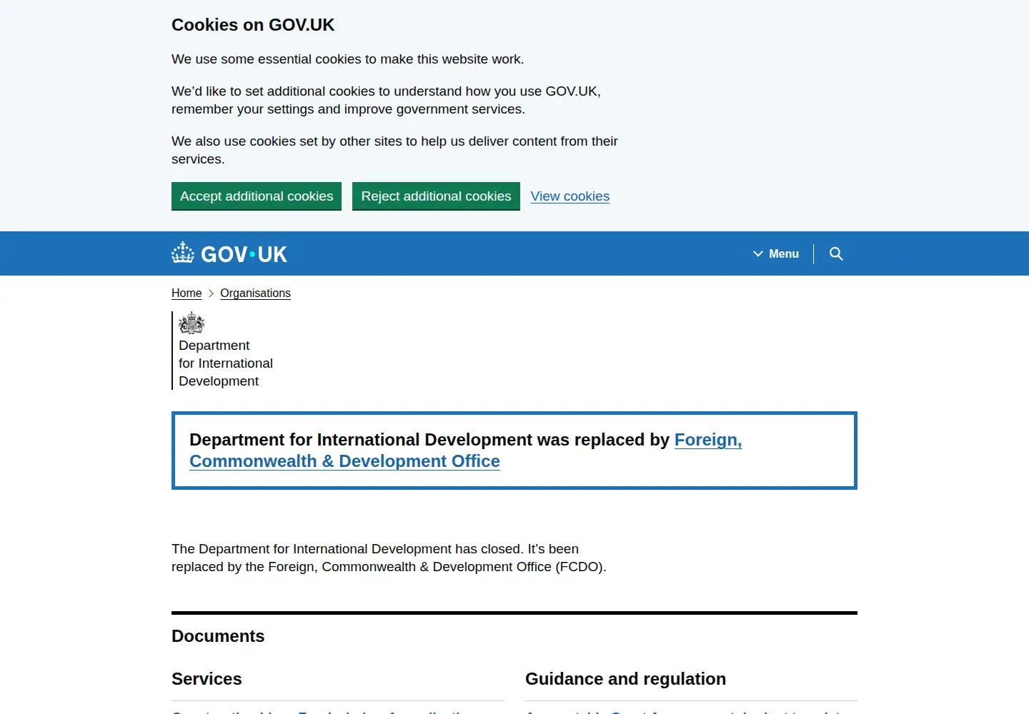 Screenshot of dfid.gov.uk