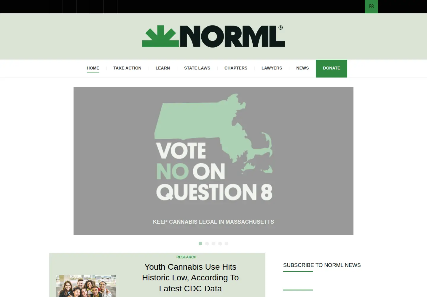 Captured homepage of norml.org in the current scan