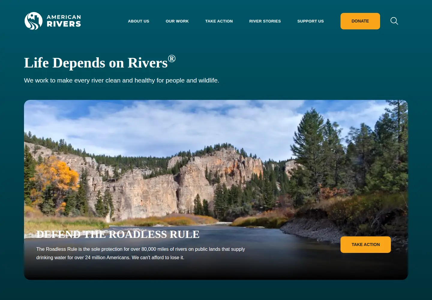 Screenshot of americanrivers.org