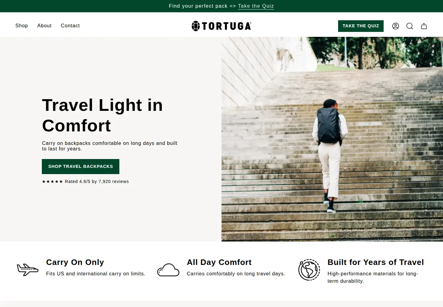 Screenshot of tortugabackpacks.com