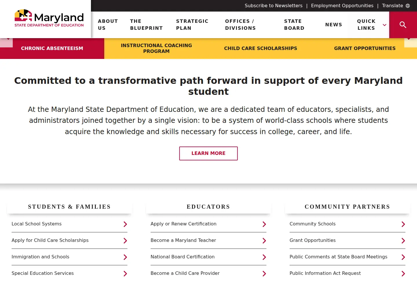 Screenshot of marylandpublicschools.org