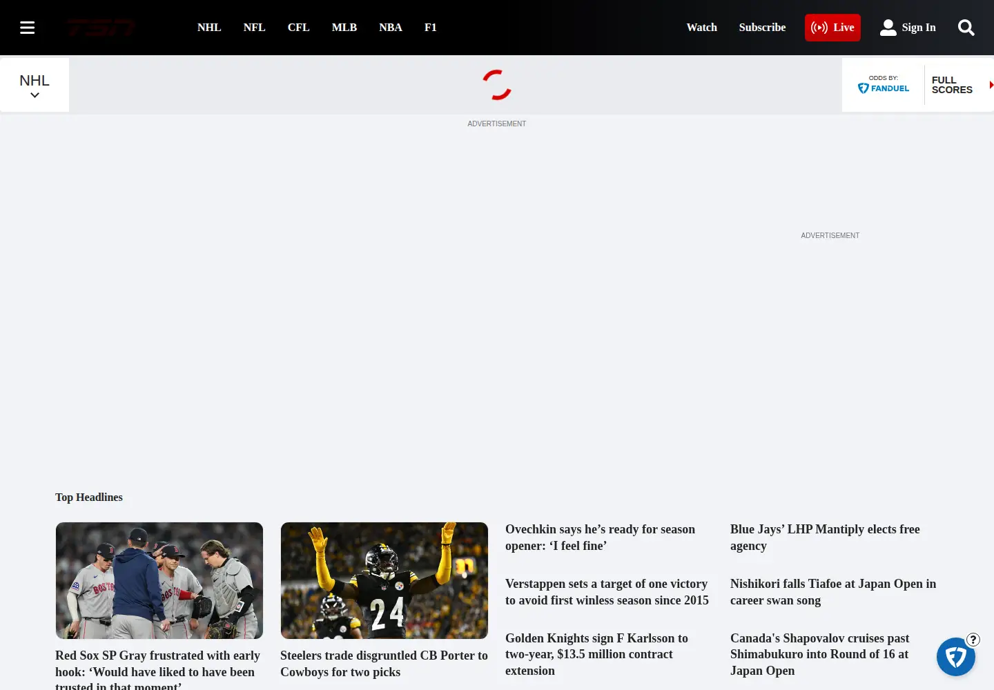 Screenshot of tsn.ca