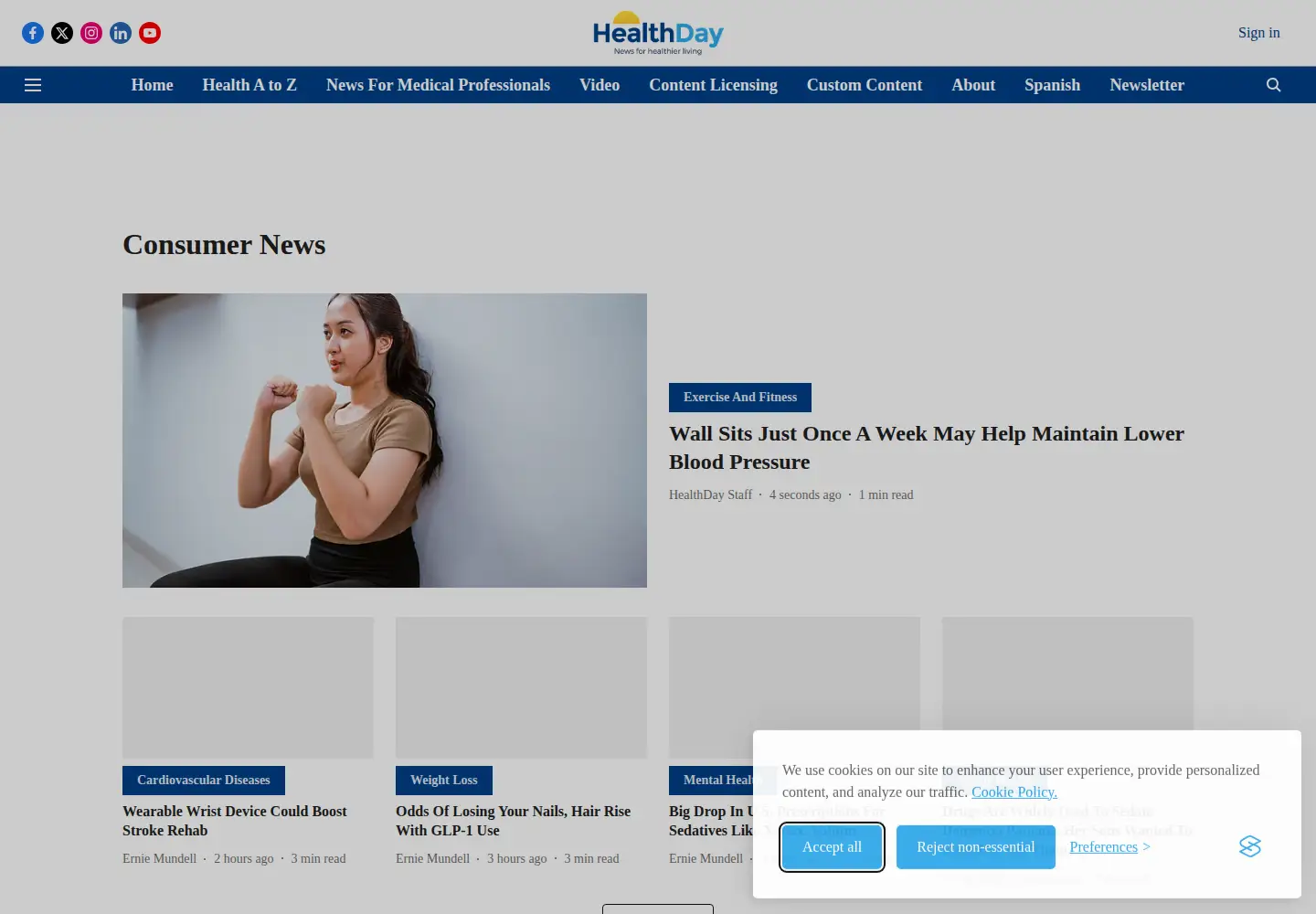 Screenshot of healthday.com
