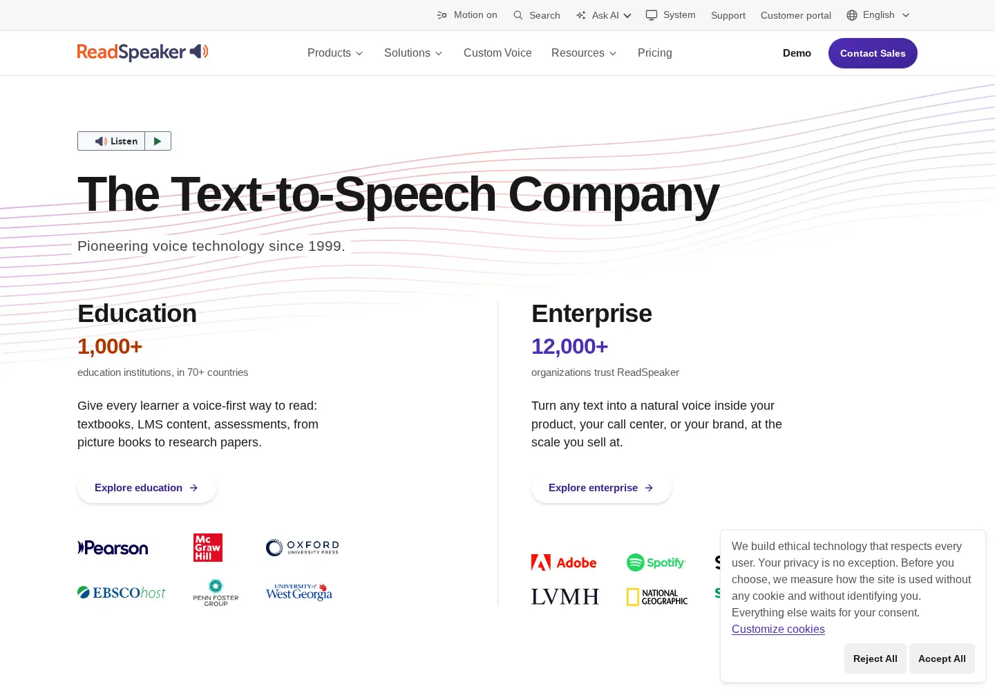Captured homepage of readspeaker.com in the current scan