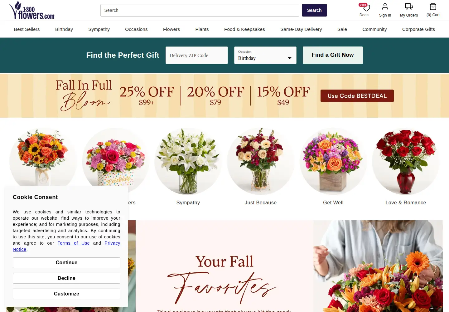 Screenshot of 1800flowers.com
