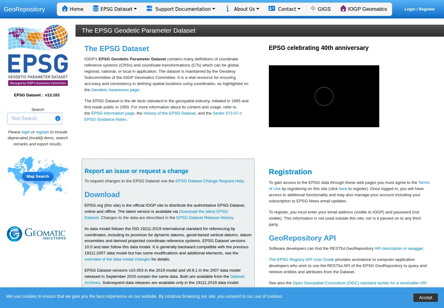 Screenshot of epsg.org