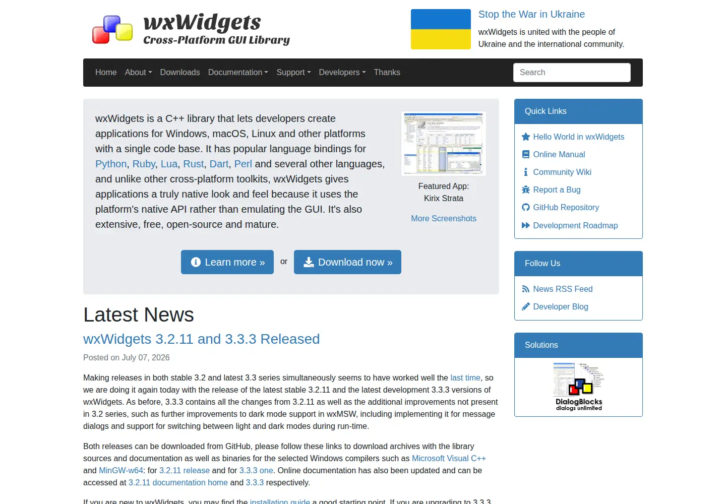 Captured homepage of wxwidgets.org in the current scan