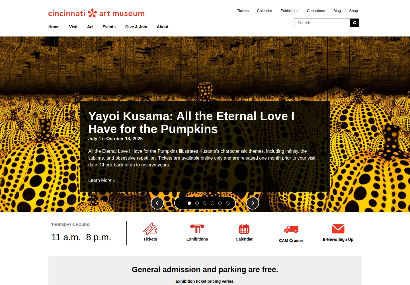 Screenshot of cincinnatiartmuseum.org