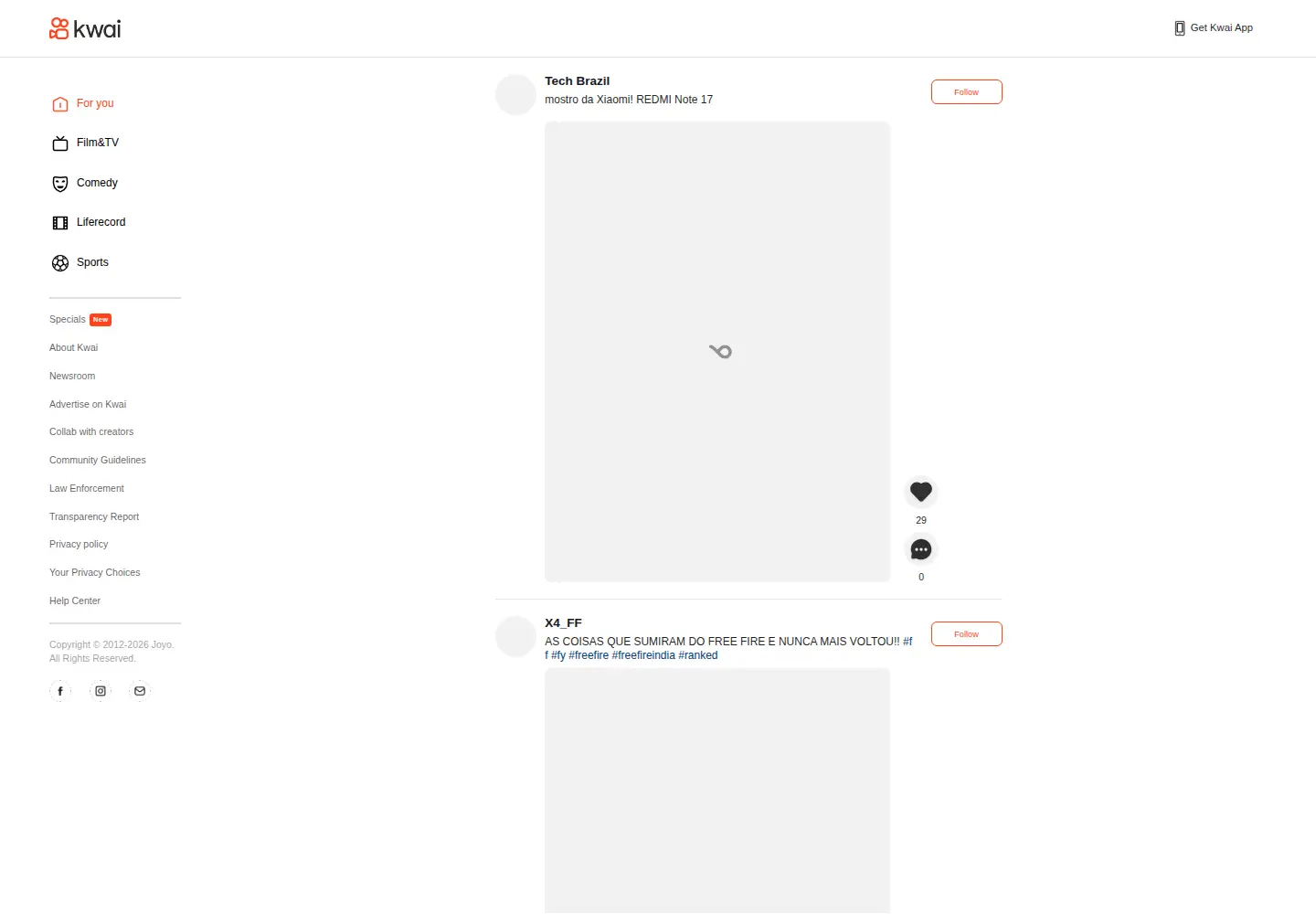 Screenshot of kwai.com