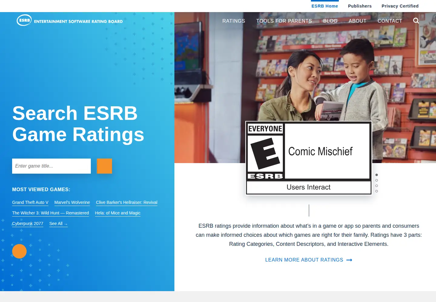 Screenshot of esrb.org