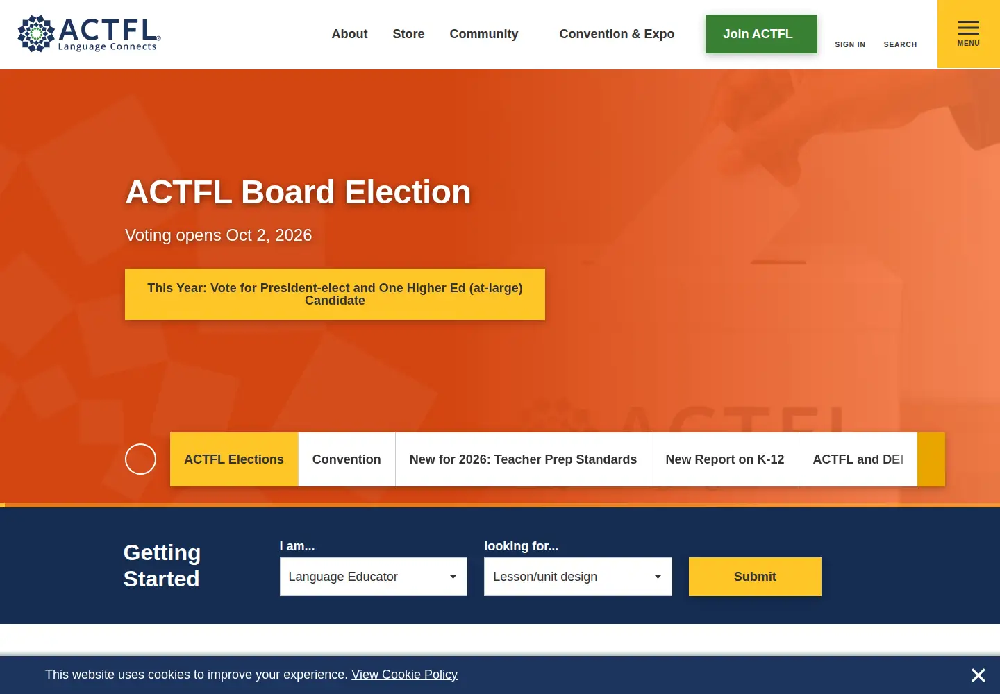 Screenshot of actfl.org