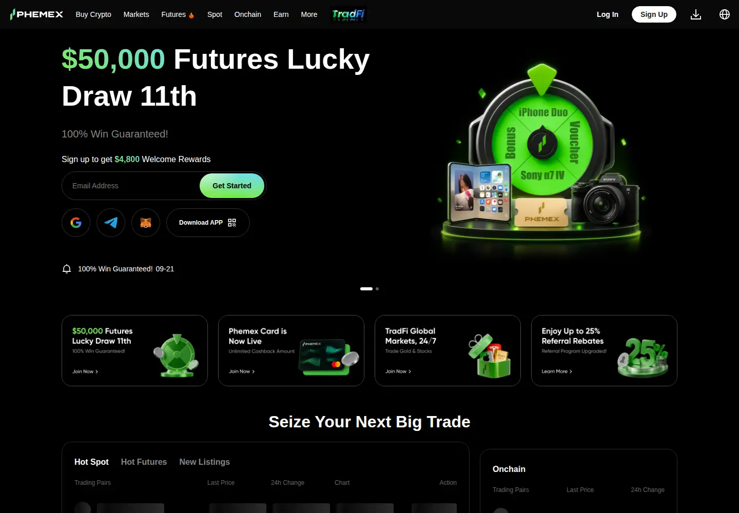 Screenshot of phemex.com