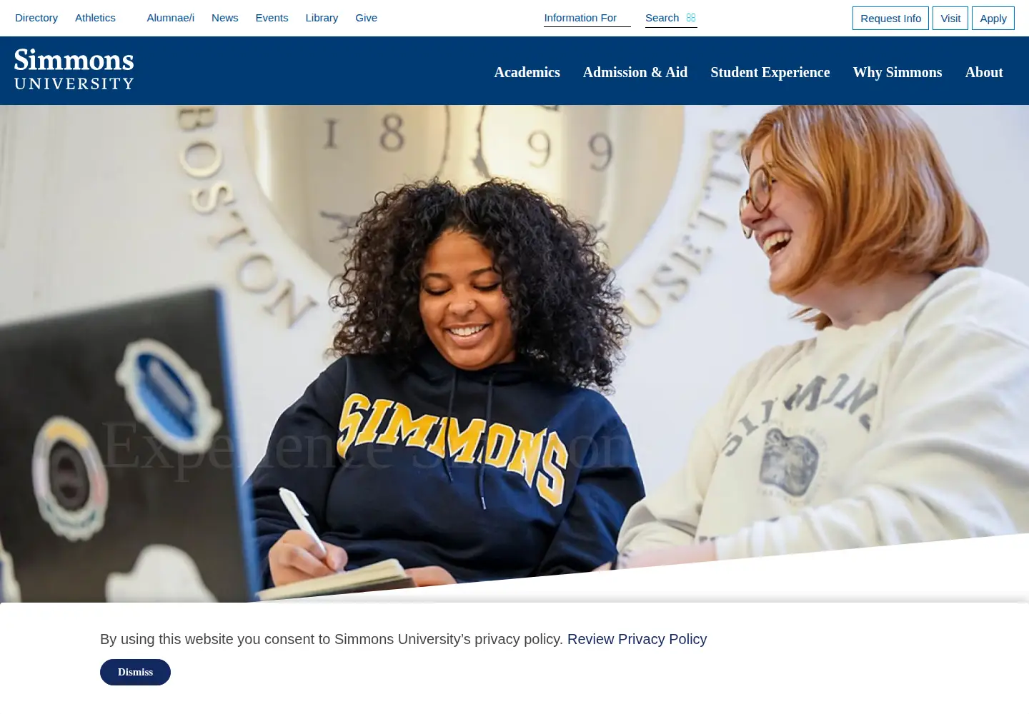 Screenshot of simmons.edu