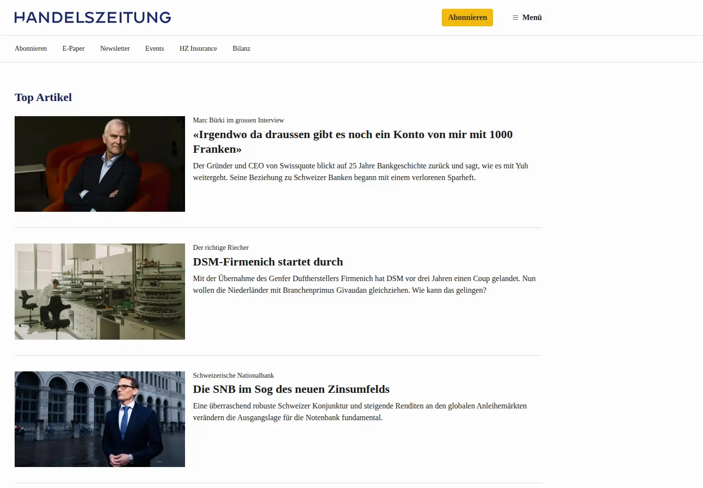 Screenshot of handelszeitung.ch