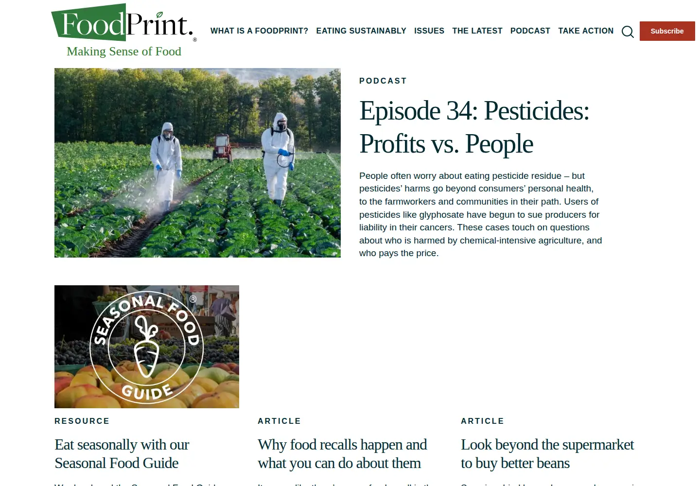 Screenshot of foodprint.org