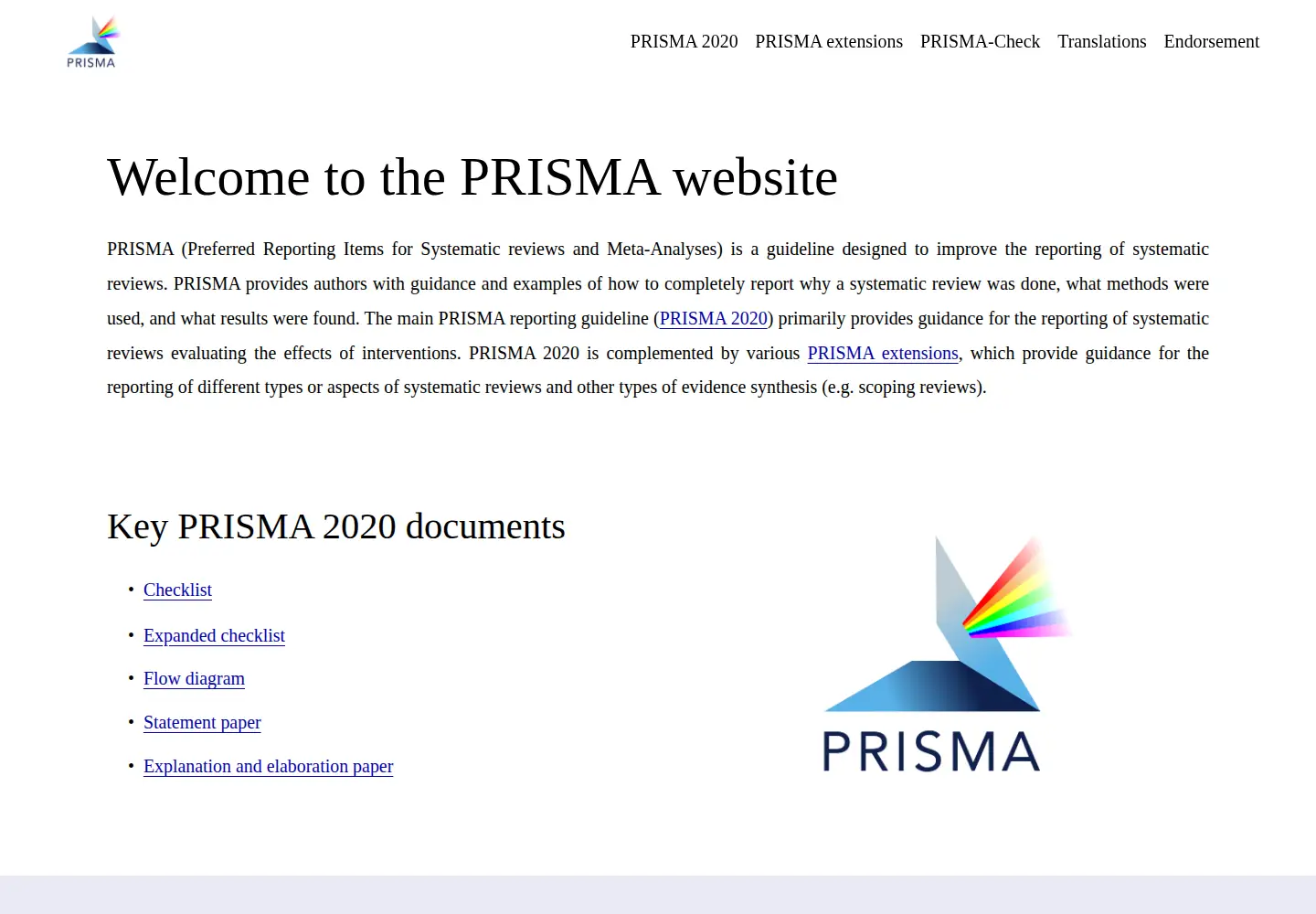 Captured homepage of prisma-statement.org in the current scan