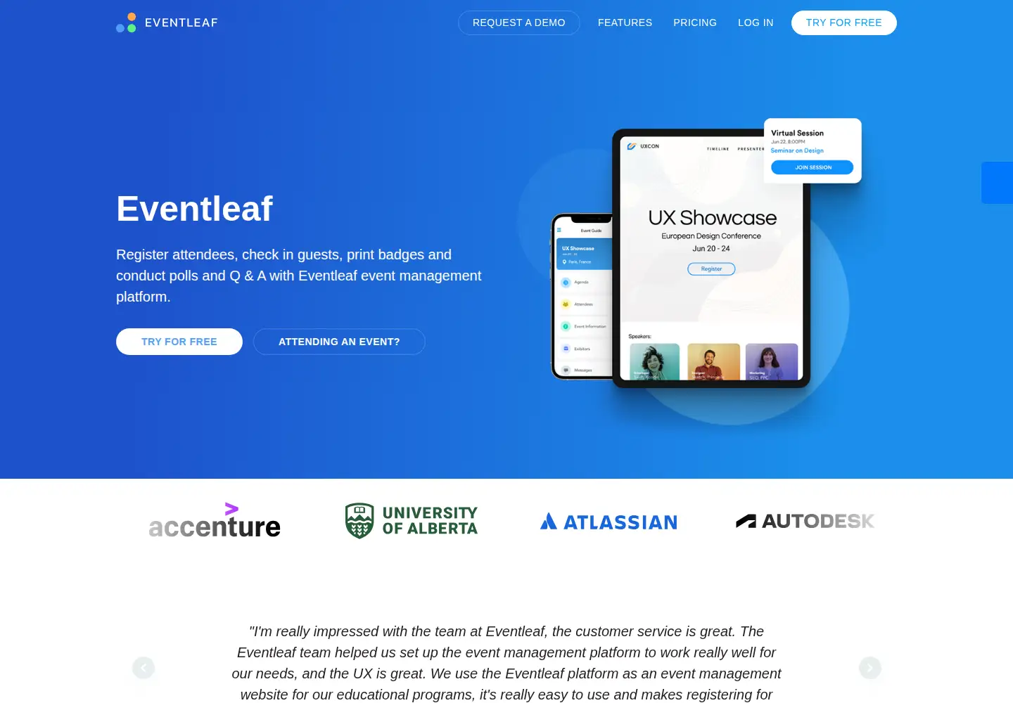 Screenshot of eventleaf.com