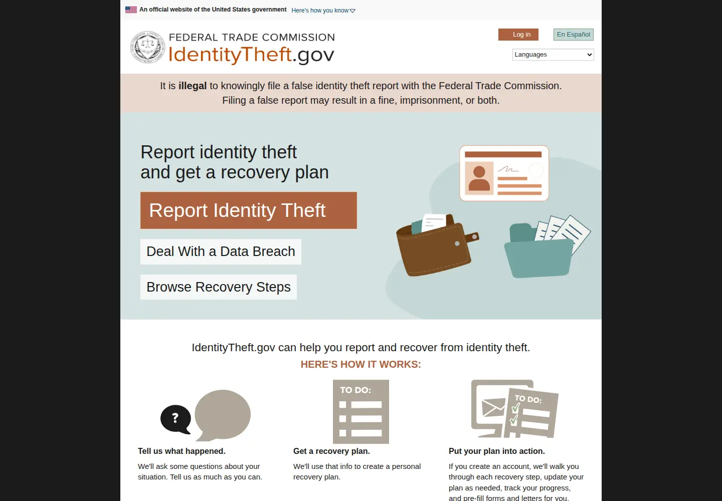 Screenshot of identitytheft.gov