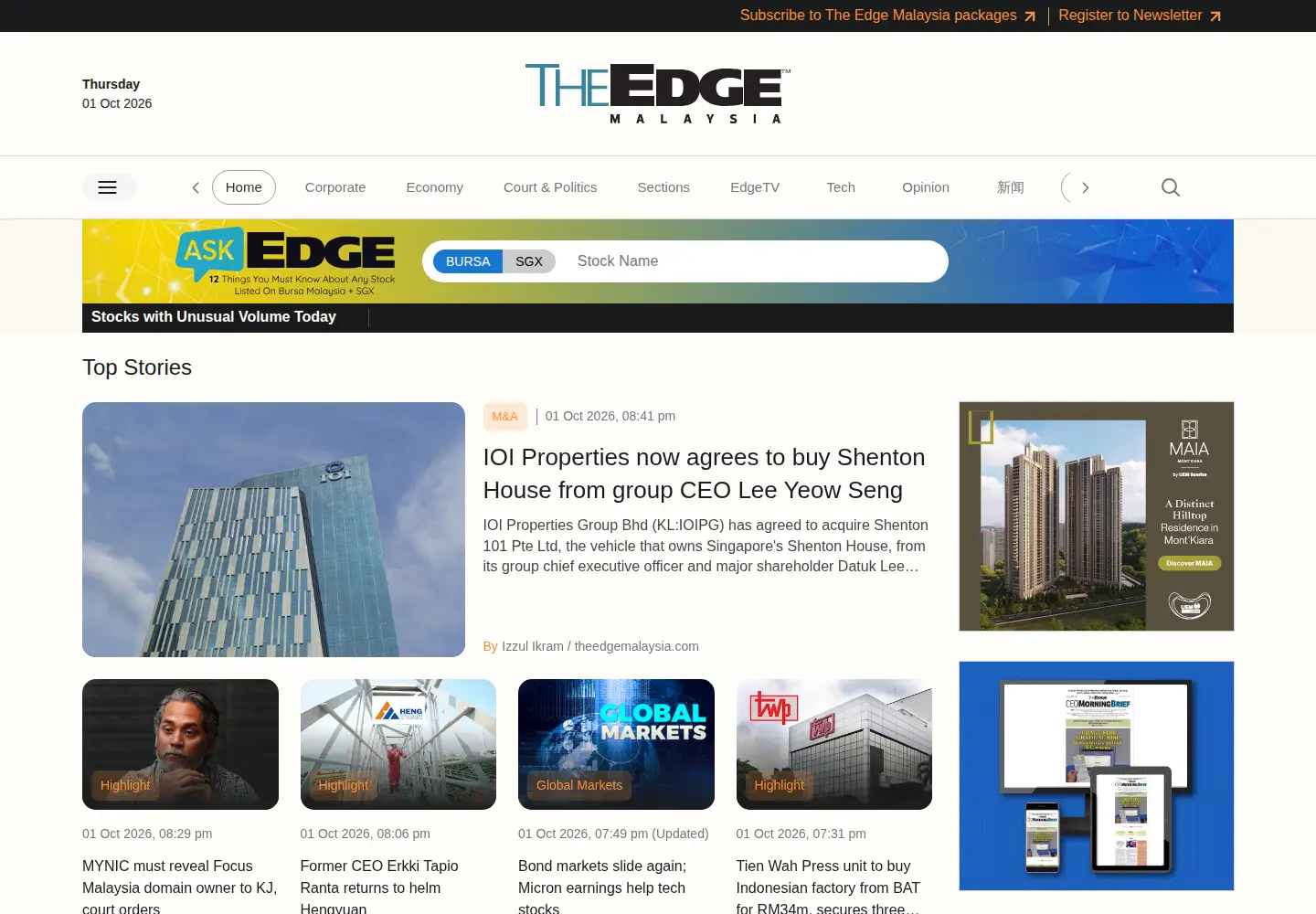 Screenshot of theedgemalaysia.com