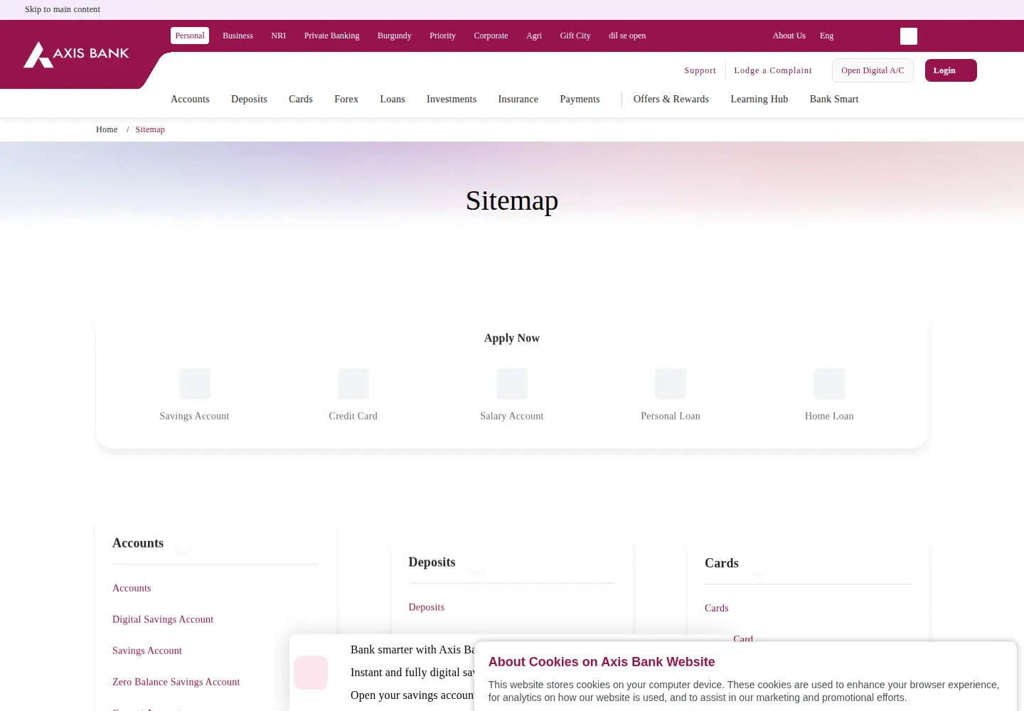 Screenshot of axisbank.com