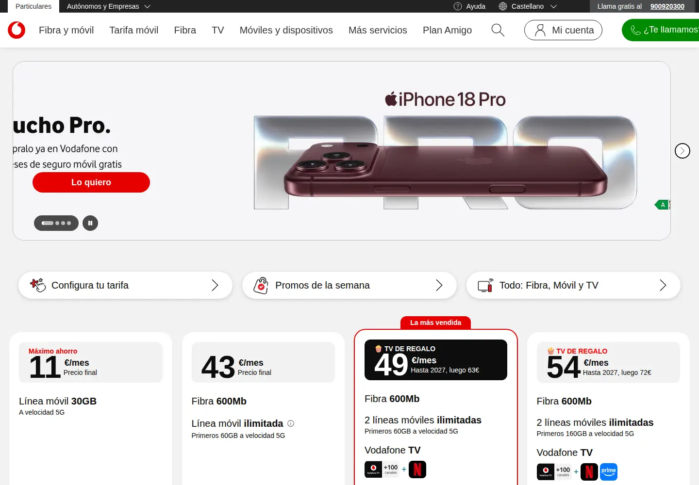 Screenshot of vodafone.es