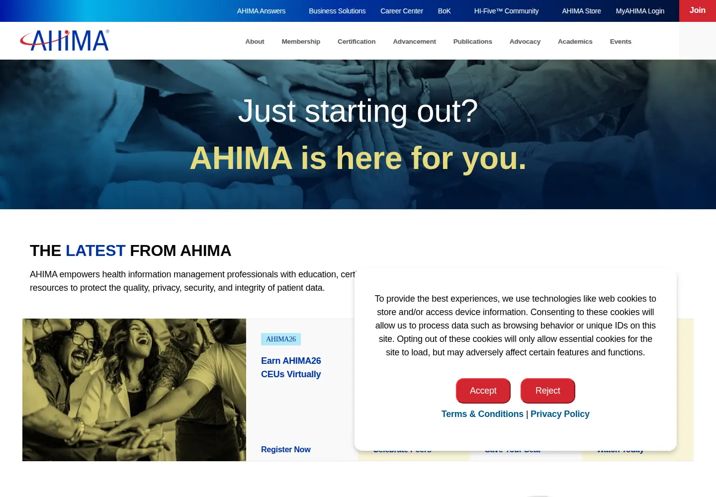 Screenshot of ahima.org
