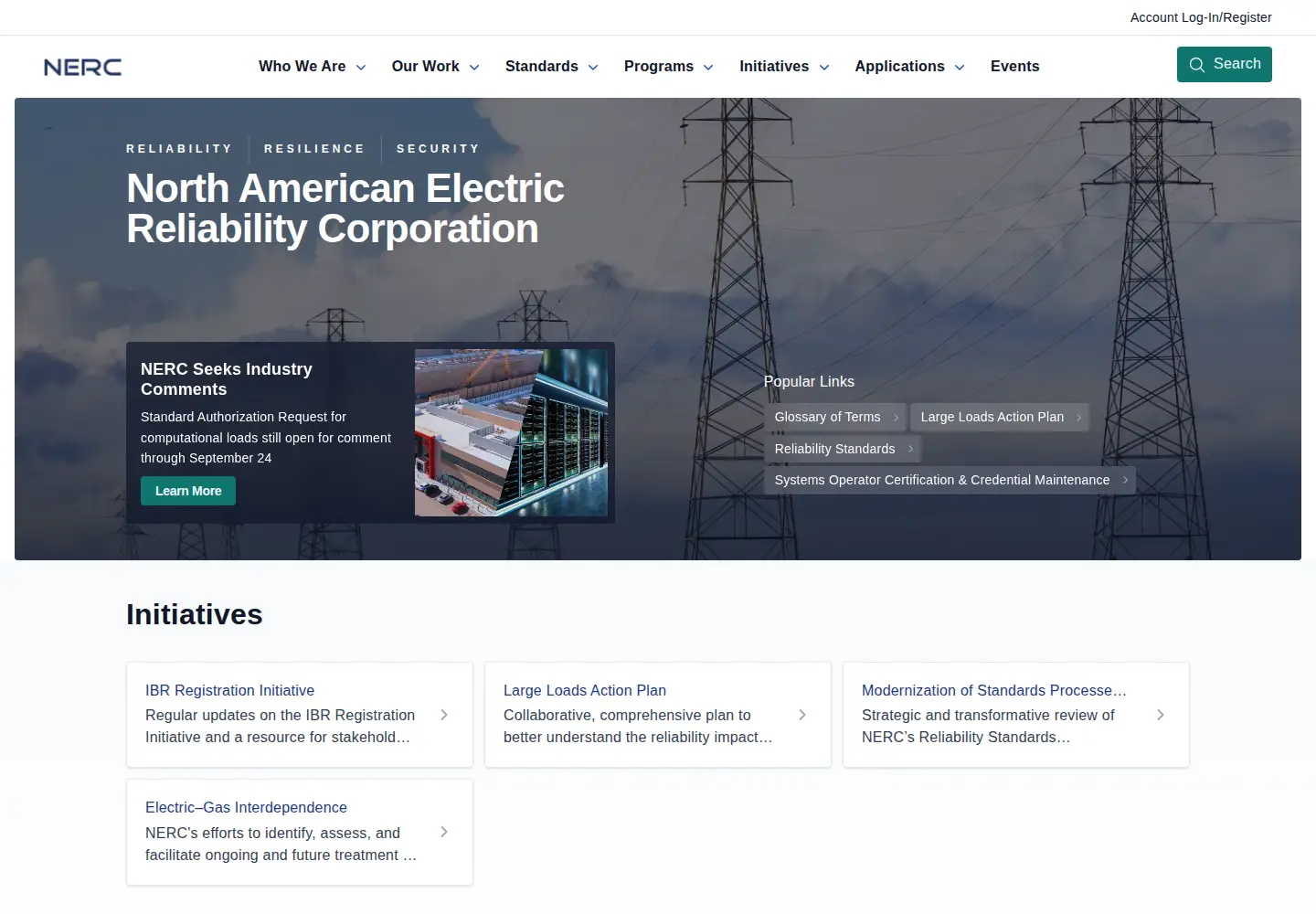 Screenshot of nerc.com