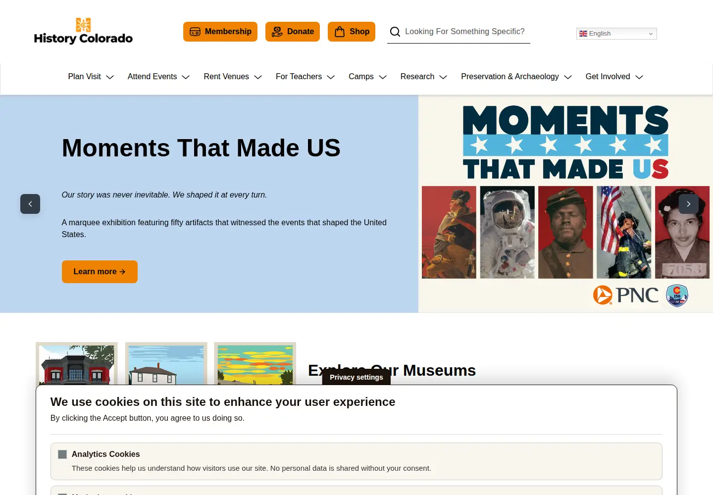 Captured homepage of historycolorado.org in the current scan