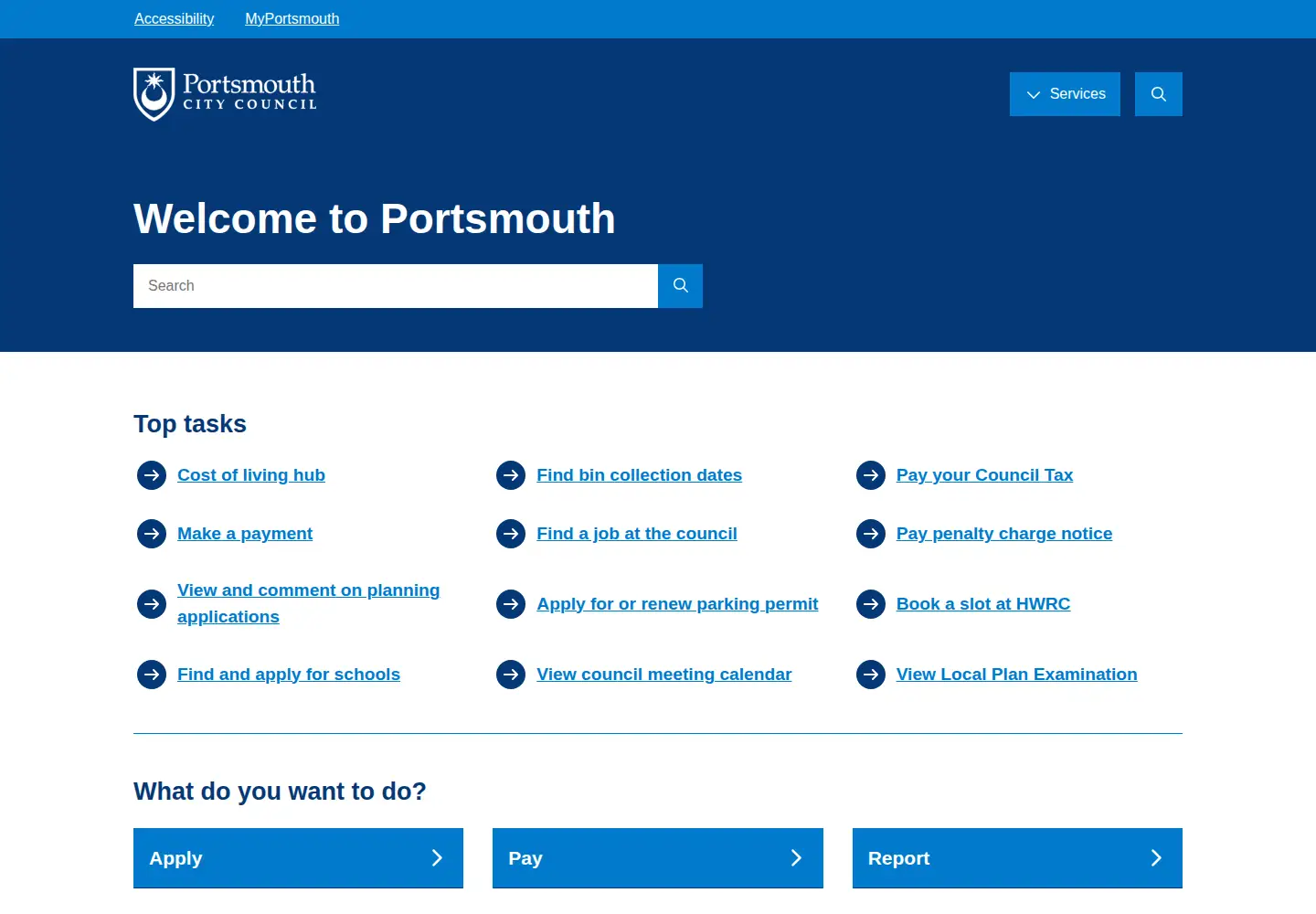 Screenshot of portsmouth.gov.uk