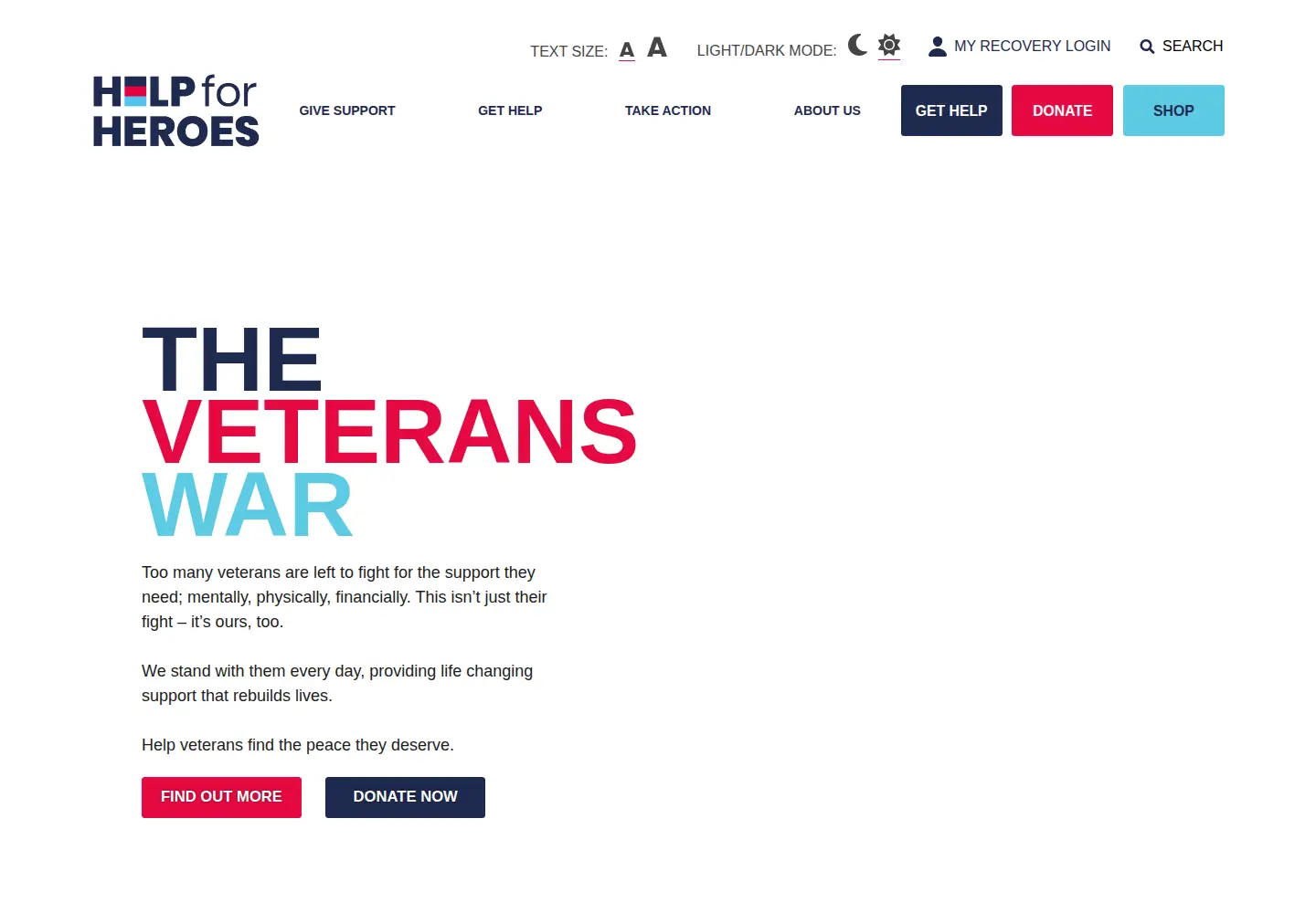 Screenshot of helpforheroes.org.uk