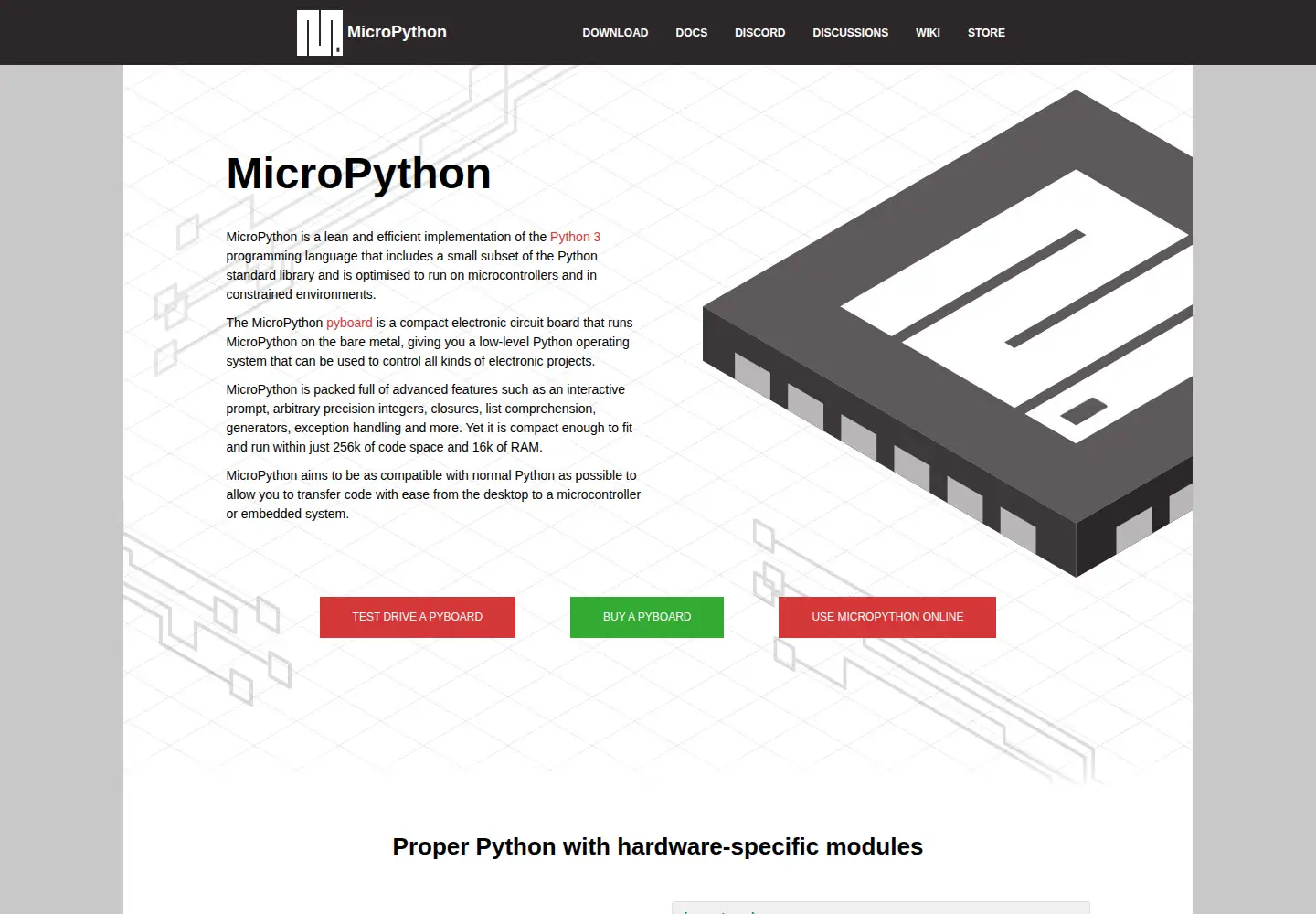 Screenshot of micropython.org