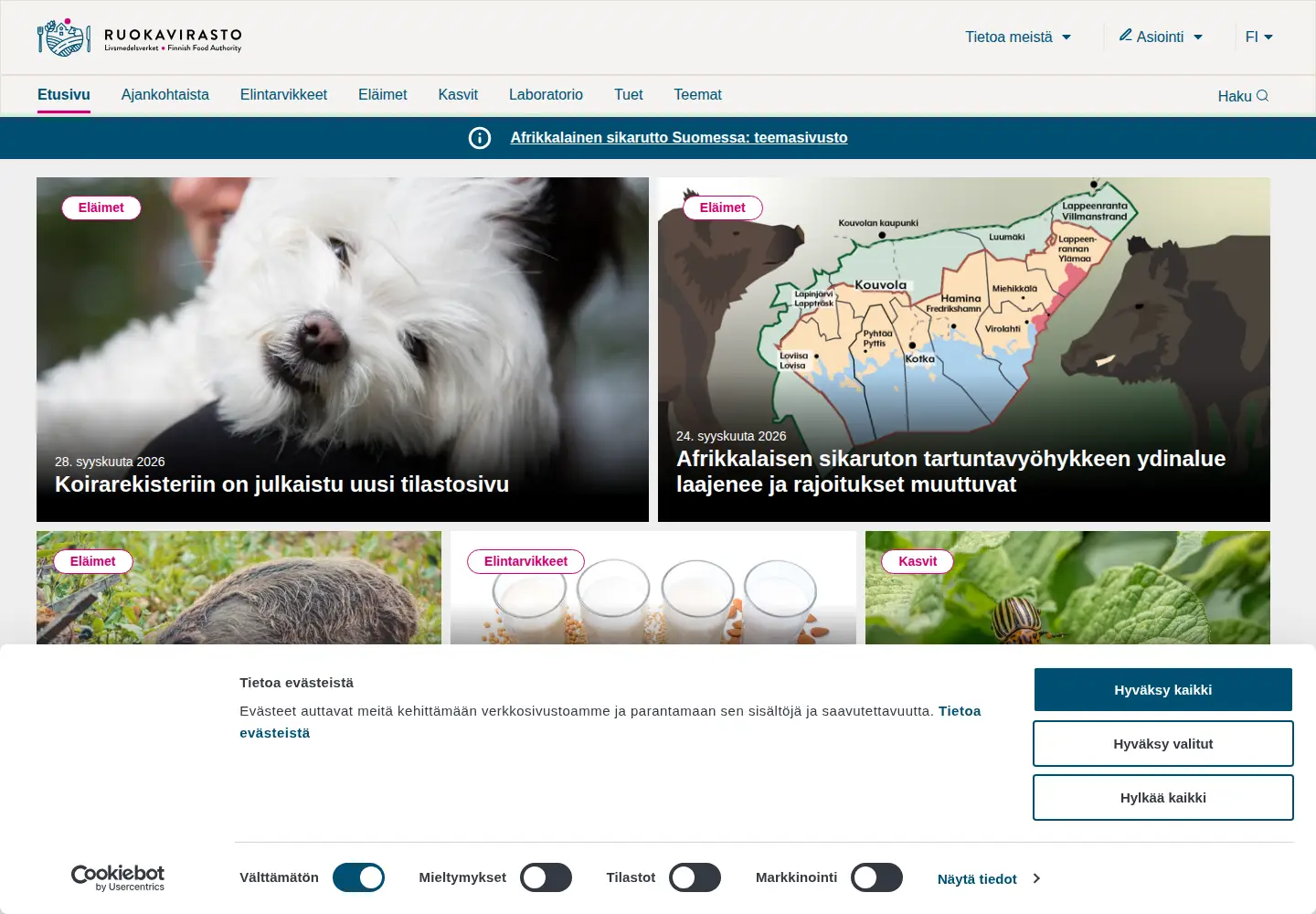 Screenshot of ruokavirasto.fi