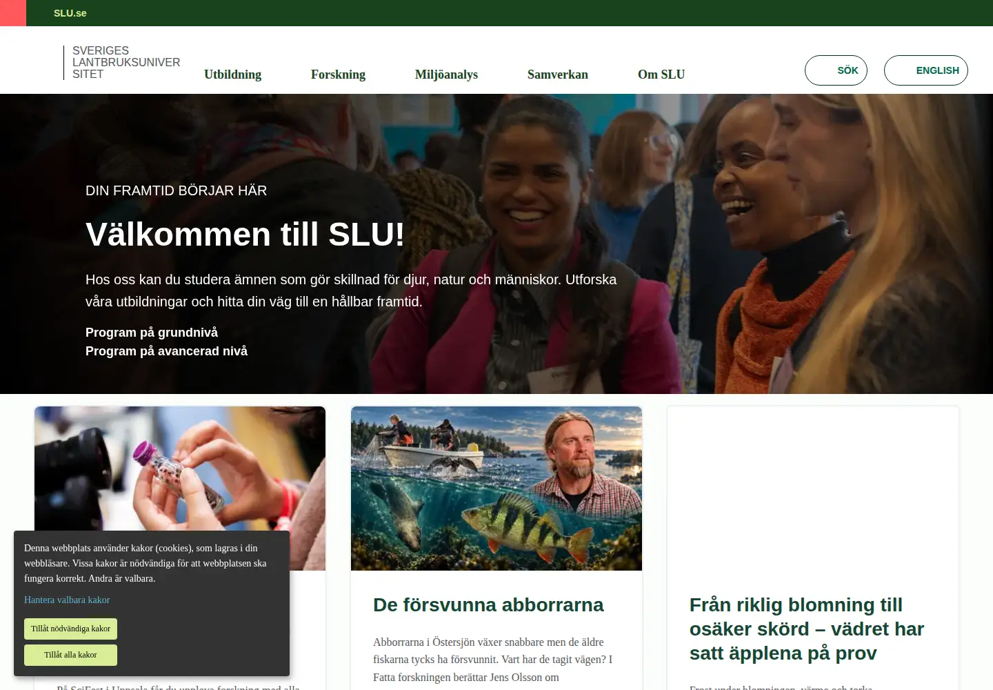 Screenshot of slu.se