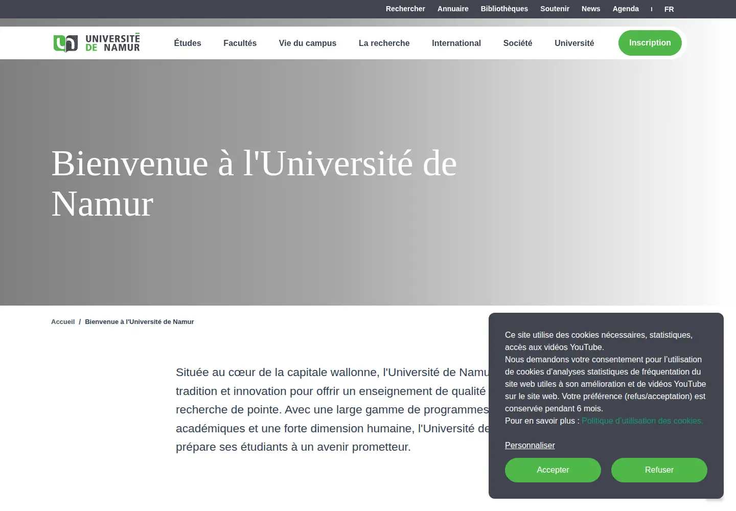 Screenshot of unamur.be