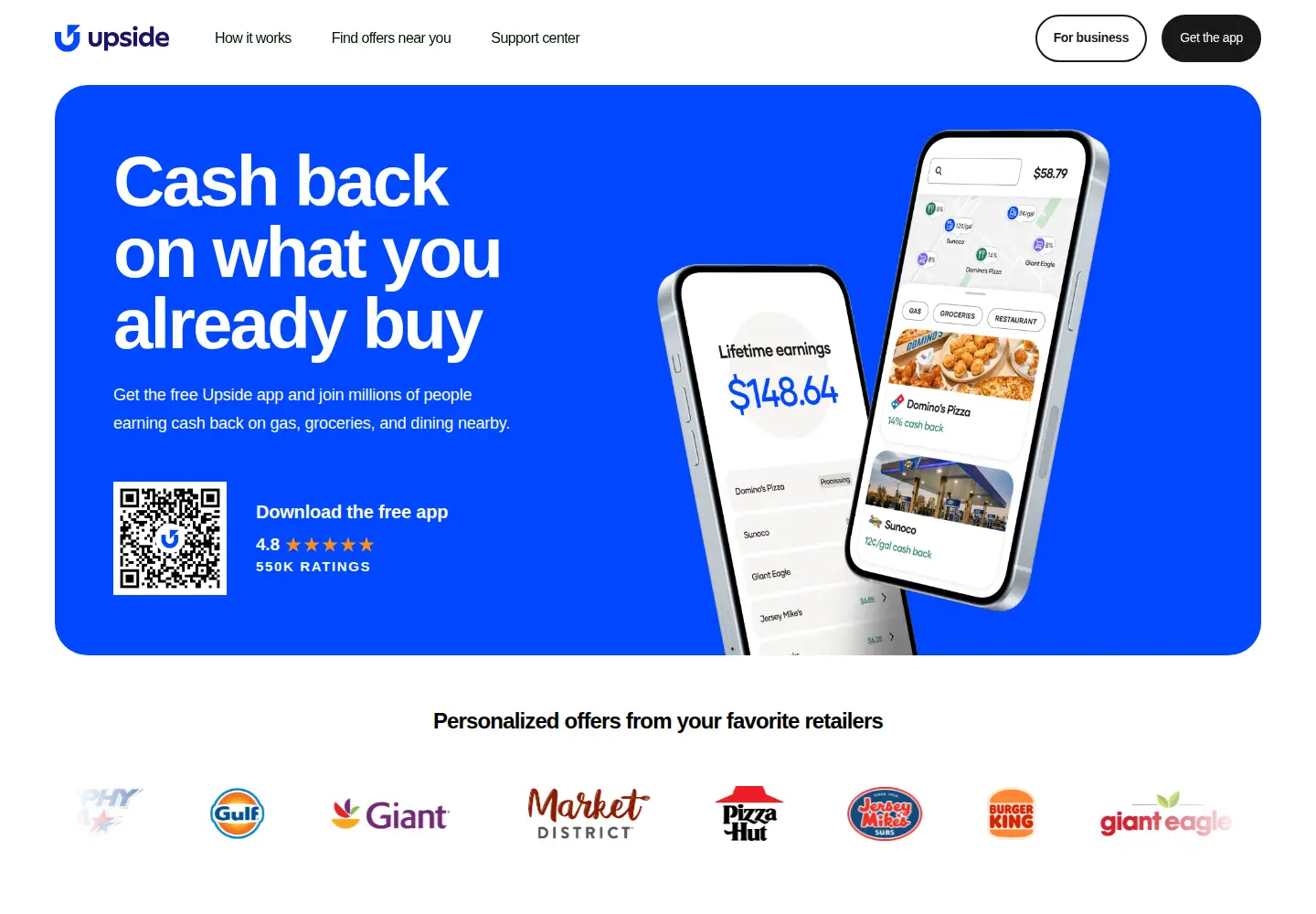 Screenshot of upside.com