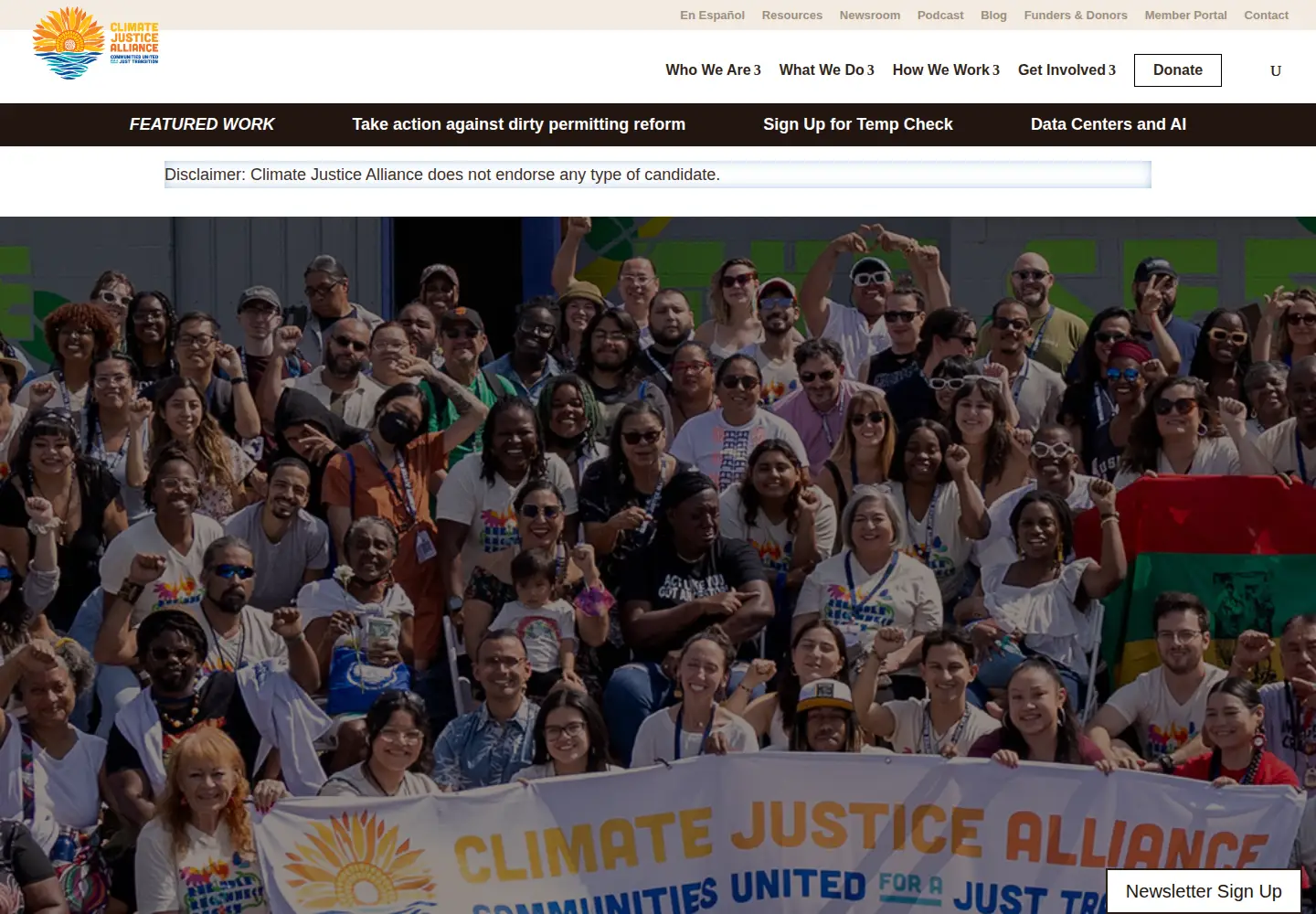 Screenshot of climatejusticealliance.org