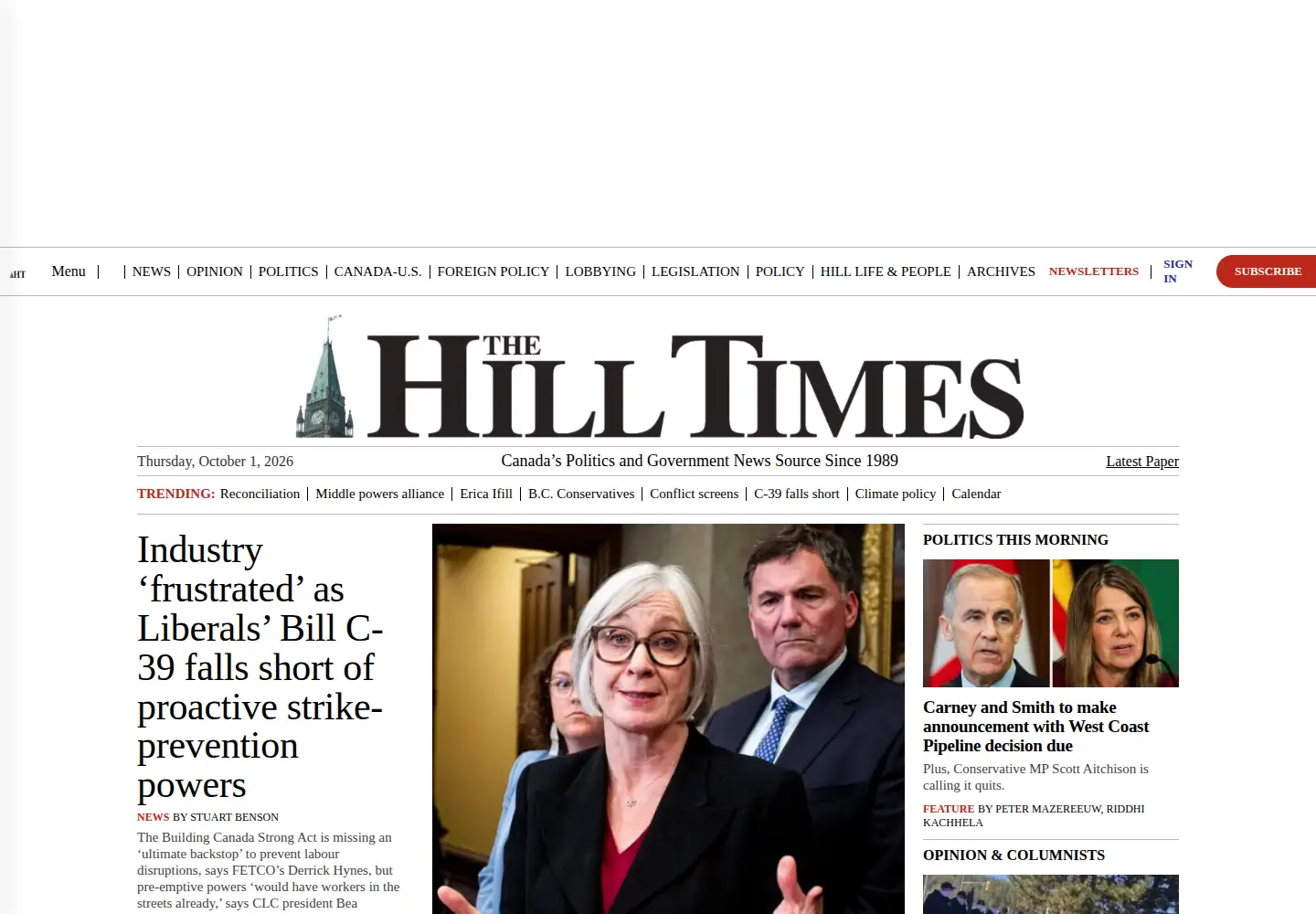 Screenshot of hilltimes.com