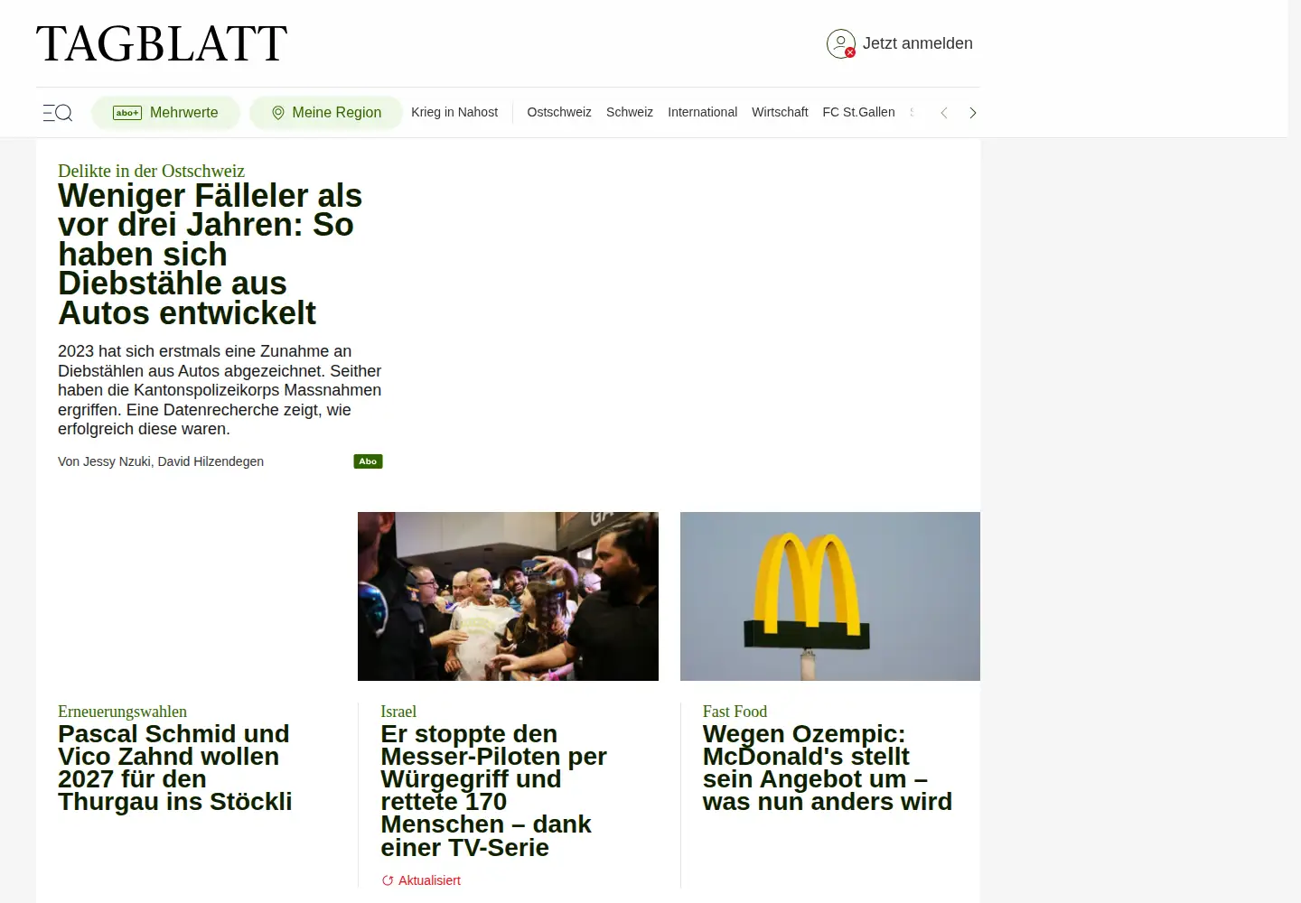 Screenshot of tagblatt.ch