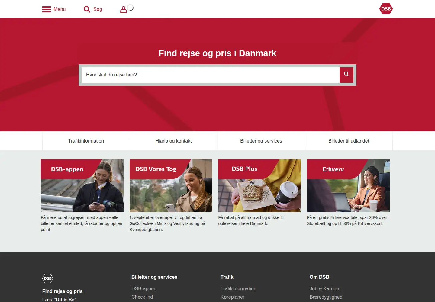 Screenshot of dsb.dk