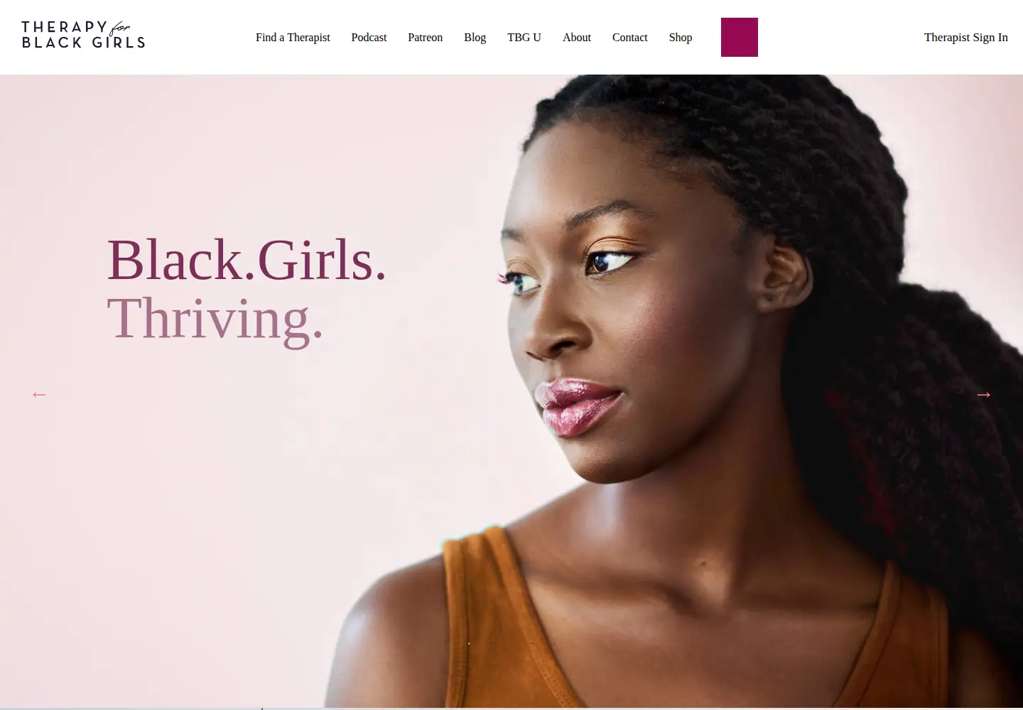 Screenshot of therapyforblackgirls.com