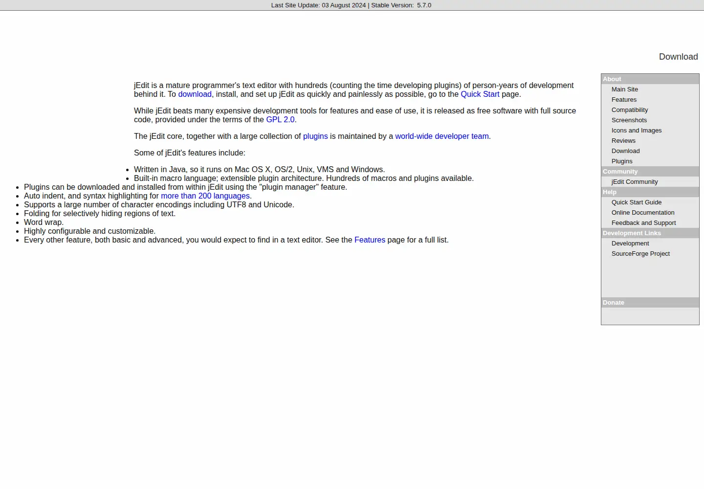 Screenshot of jedit.org