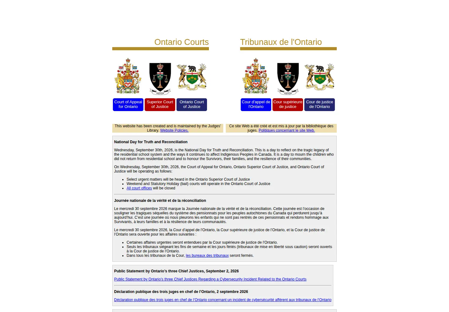 Screenshot of ontariocourts.ca