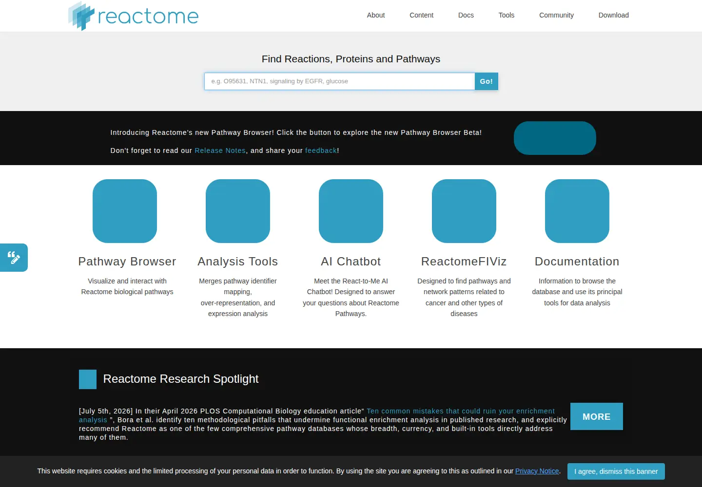Screenshot of reactome.org