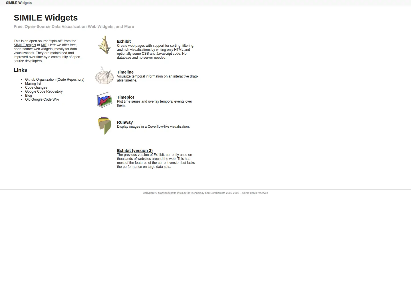 Screenshot of simile-widgets.org